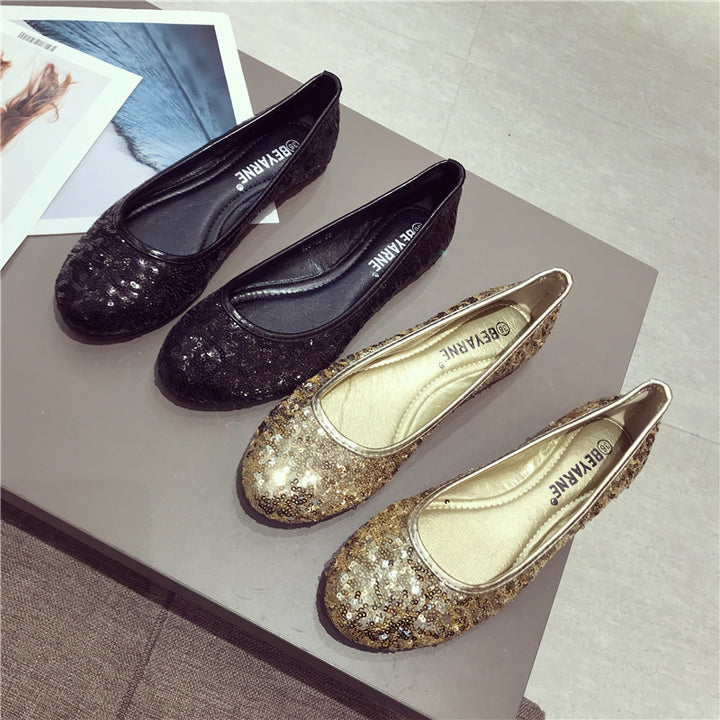 Flat Heel Comfortable Sequins Shiny Pumps Q2