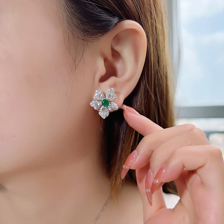 Artificial Emerald Flower Earrings 925 Silver Plated - Super Amazing Store