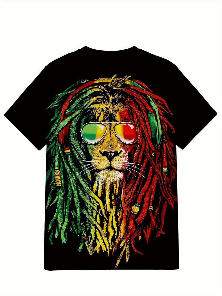 Men's Fashionable Lion Pattern Shirt, Casual Breathable Round Neck Short Sleeved T-shirt Top, Suitable For City Strolling, Street Hanging, Outdoor Activities Super Amazing Store