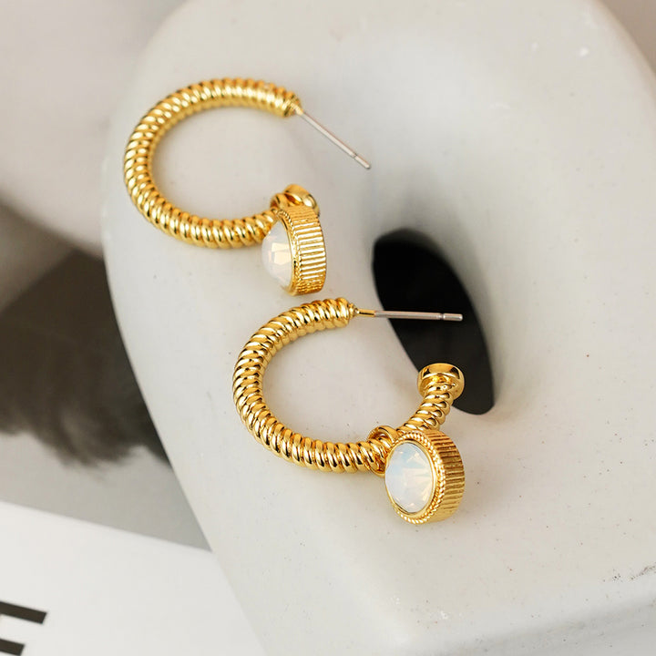 Rope Cat's Eye Stone C-Hoop Earrings Trendsi