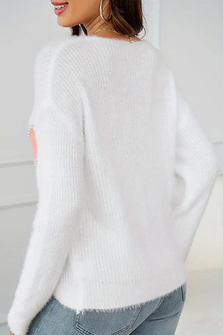 Heart V-Neck Long Sleeve Sweater Trendsi