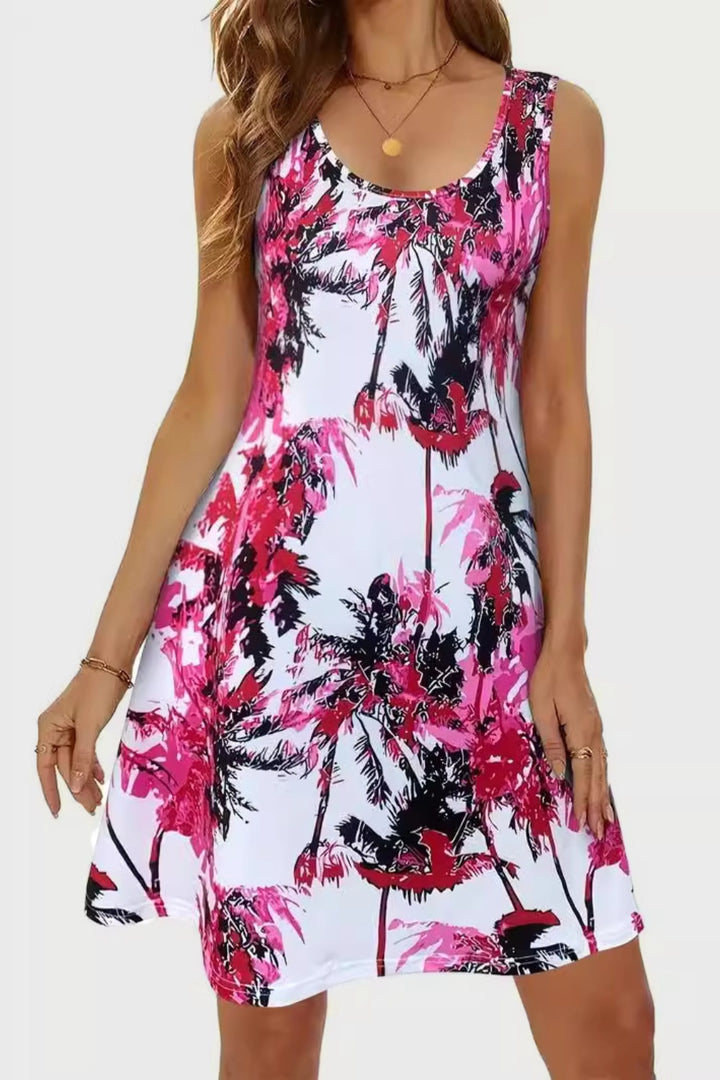 Printed Scoop Neck Wide Strap Mini Dress Trendsi