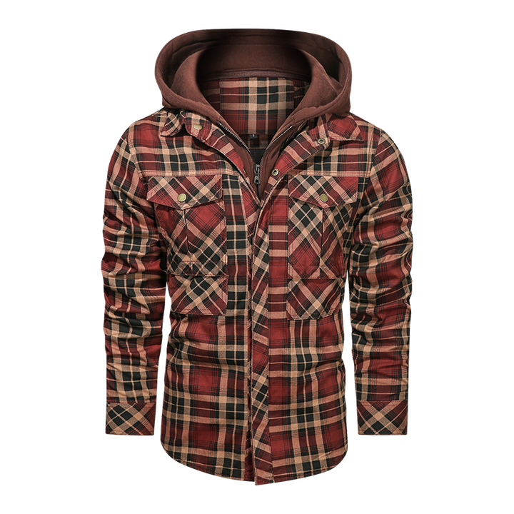 Men's Long-sleeved Plaid Jacket Regular Fit Fleece Detachable Hoodies Jackets - Super Amazing Store