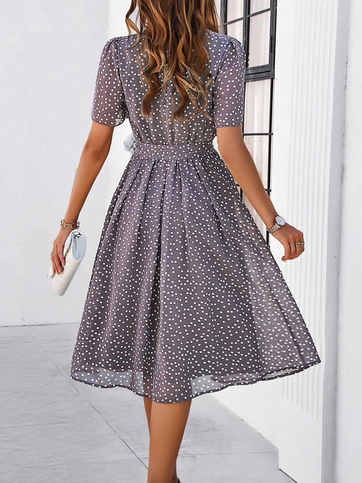 Printed Round Neck Short Sleeve Dress Trendsi