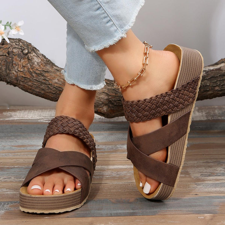 Woven Cross-strap Slippers Summer Platform Sandals Women Flat Beach Shoes - Super Amazing Store