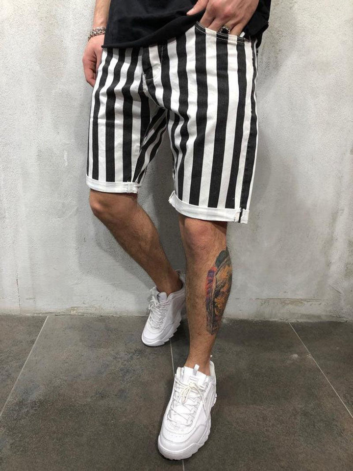 Muscle Boy Brothers Fitness Black And White Striped Sports Shorts Outdoor Running Casual Loose Shorts Five-point Pants Men - Super Amazing Store