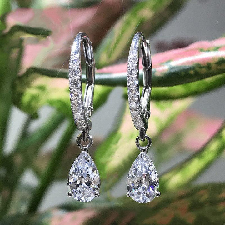 Women's Short Sterling Silver Drop Earrings With Diamond Pear Shape - Super Amazing Store