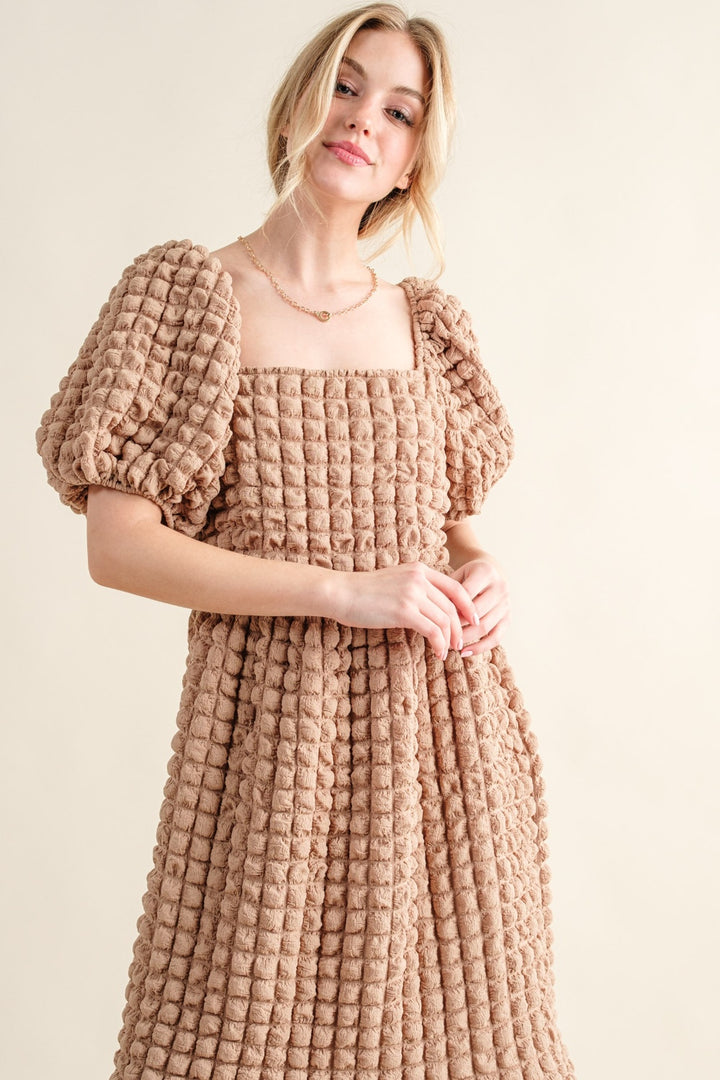 And The Why Full Size Square Neck Puff Sleeve Dress Trendsi