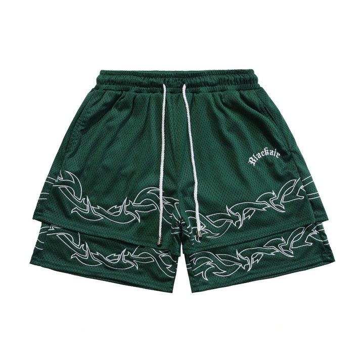 American Street Basketball Shorts Men Thorns Embroidered Double Layer - Super Amazing Store