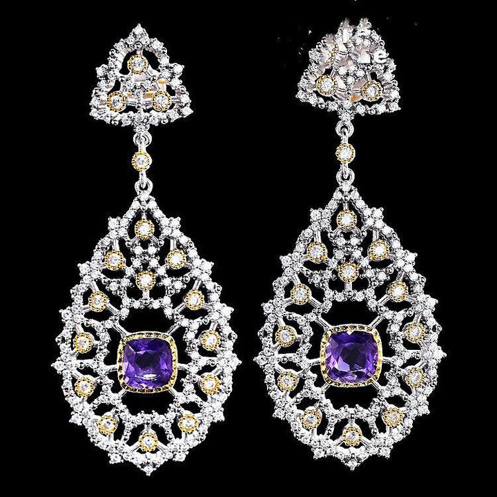 Luxury 925 Silver Plated Natural Amethyst Drop Earrings - Super Amazing Store