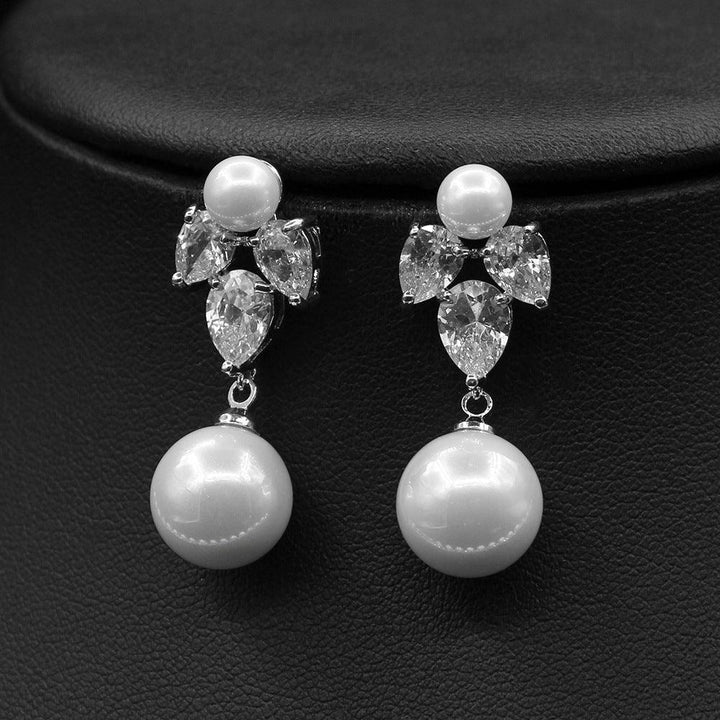 Pearl Zircon Earrings Necklace Set Dinner Jewelry - Super Amazing Store