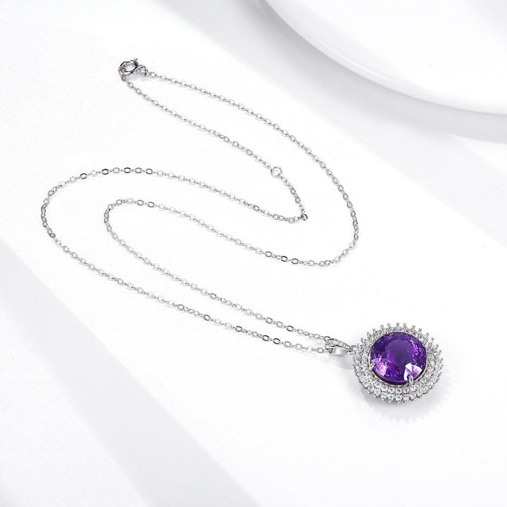 S925 Silver Set Round Bird's Nest Cut Natural Amethyst Necklace - Super Amazing Store