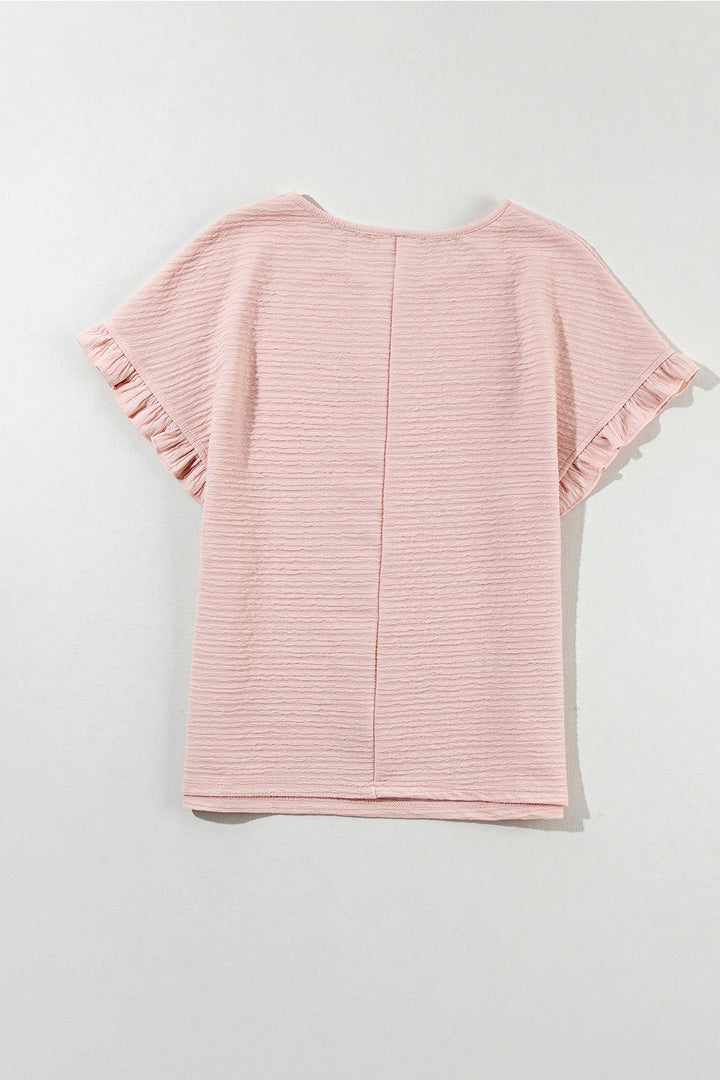 Round Neck Frill Short Sleeve T-Shirt Trendsi