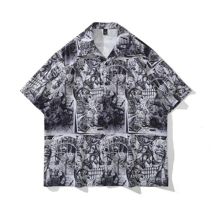 High Street Retro Full Print Short-sleeved Shirts For Men And Women - Super Amazing Store