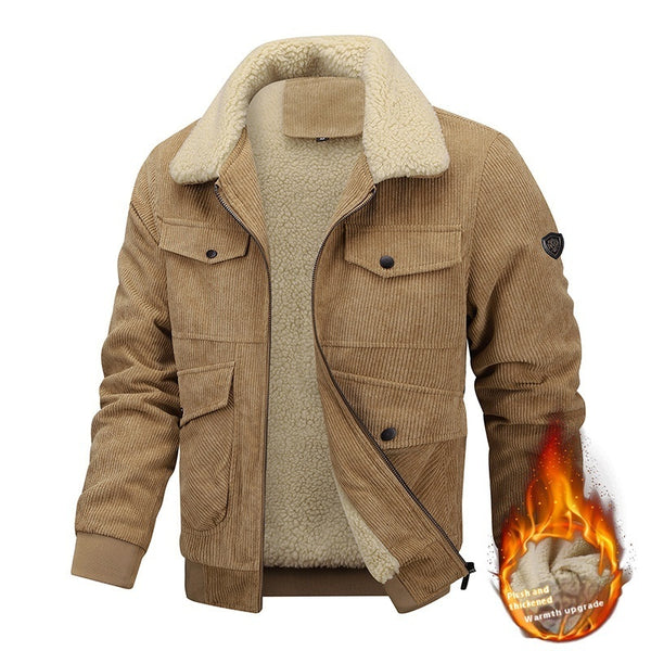 Winter Lapel Fleece Jacket With Pockets Warm Thicken Cotton Coat Q2