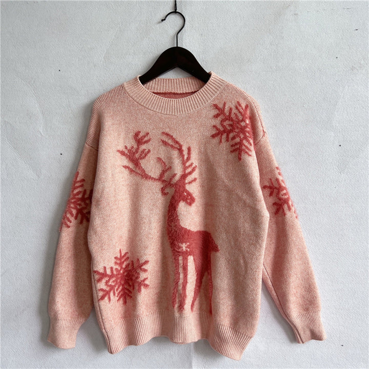 Reindeer and Snowflake Pattern Sweater Trendsi