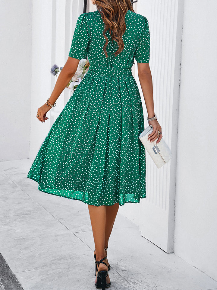 Printed Round Neck Short Sleeve Dress Trendsi