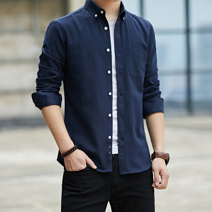 Slim Lapel Long Sleeve Shirt With Pockets Solid Color Casual Men's Clothing Q2