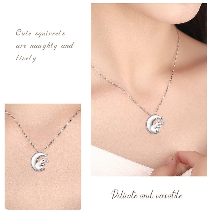 Squirrel Necklace for Women 925 Sterling Silver Cute Animal Necklace Squirrel Pendant Necklace Squirrel Animal Jewellery Gifts for Women Gir - Super Amazing Store