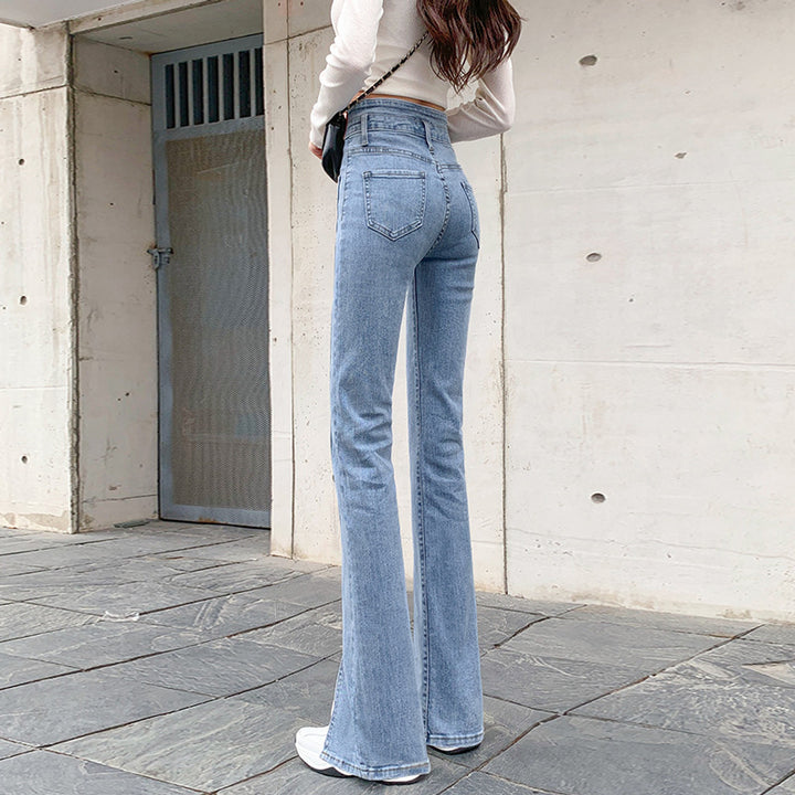 High Waist Straight All-matching Stretch Split Skinny Jeans - Super Amazing Store