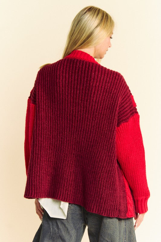 Davi & Dani Cable-Knit Color Block Open Front Cardigan Trendsi