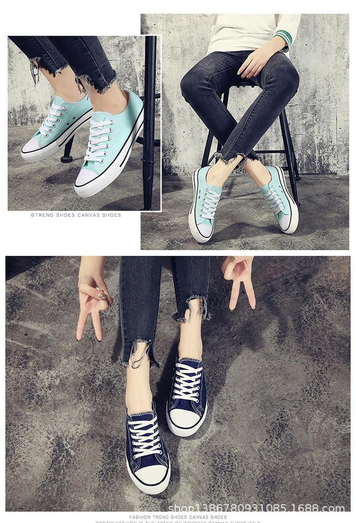 Spring New Korean Style Couple Candy Color Canvas Shoes Male Student Lace Up Casual Flat Shoes Trendy Cloth Shoes - Super Amazing Store