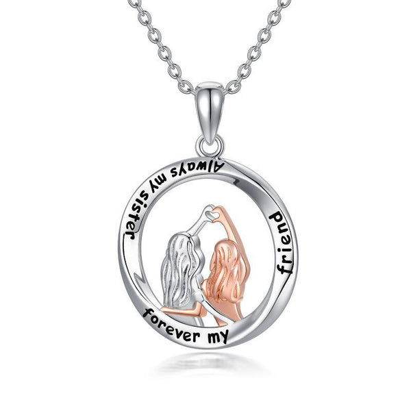 Sister Necklace 925 Sterling Silver Always My Sister Forever My Friend Friendship Pendant Necklace - Super Amazing Store