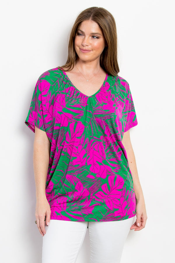 Be Stage Contrast Printed Short Sleeve Top Trendsi