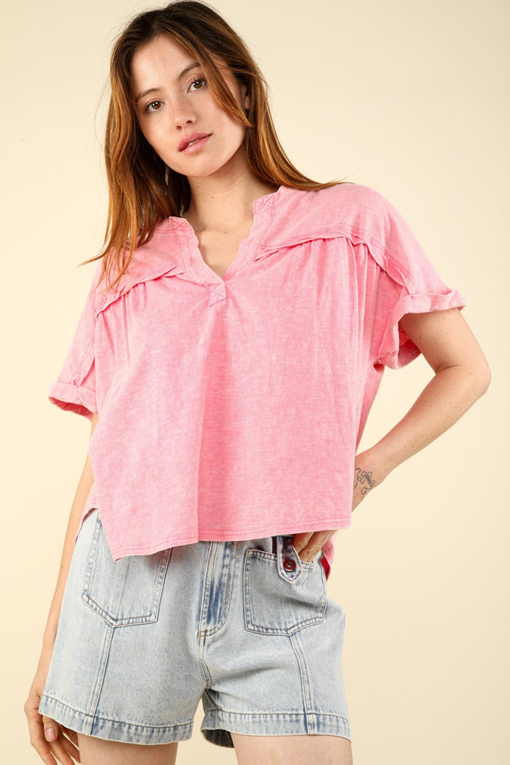 VERY J Nochted Short Sleeve Washed T-Shirt Trendsi