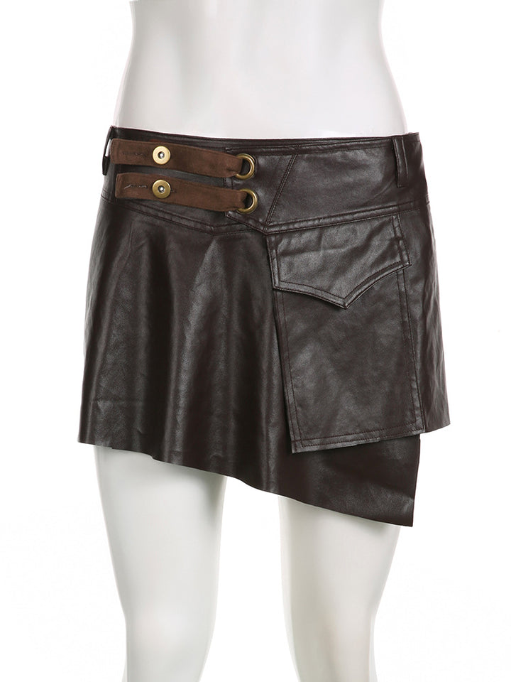 Retro Pocket Stitching A- Line Style Irregular With Personality Skirt - Super Amazing Store