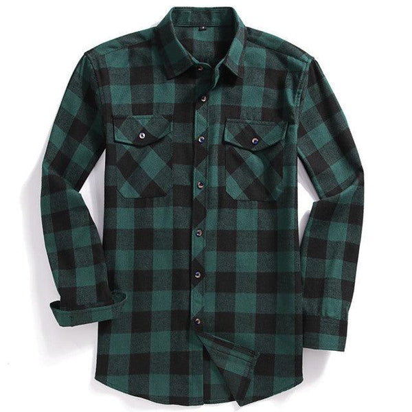 New Men Casual Plaid Flannel Shirt Long-Sleeved Chest Two - Super Amazing Store