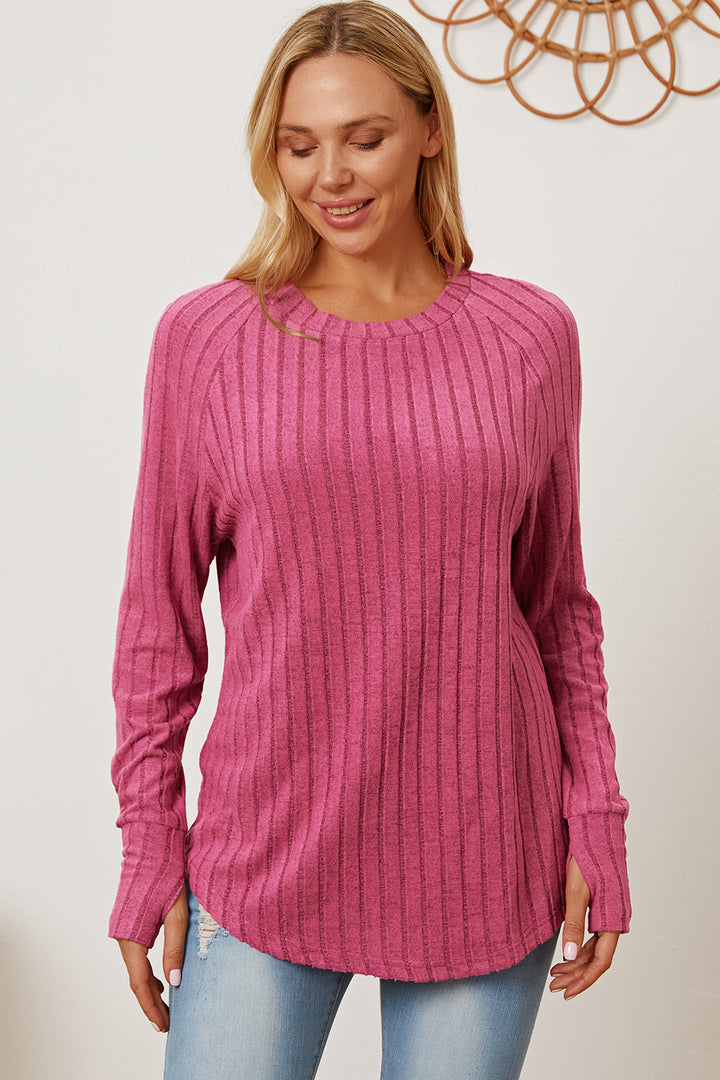 Basic Bae Full Size Ribbed Thumbhole Sleeve T-Shirt Trendsi