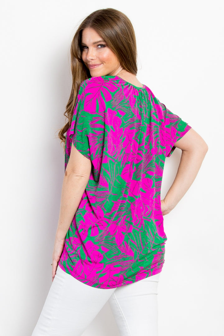 Be Stage Contrast Printed Short Sleeve Top Trendsi