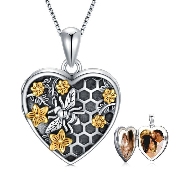 Bee Necklace Sterling Silver Bee Photo Sunflower Heart Locket Forever In My Heart Necklace Jewelry - Super Amazing Store