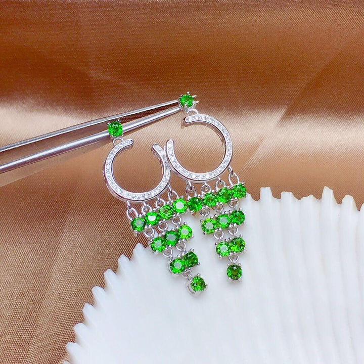 Natural Russian Diopside Earrings Crystal Transparent Full Body S925 Silver - Super Amazing Store