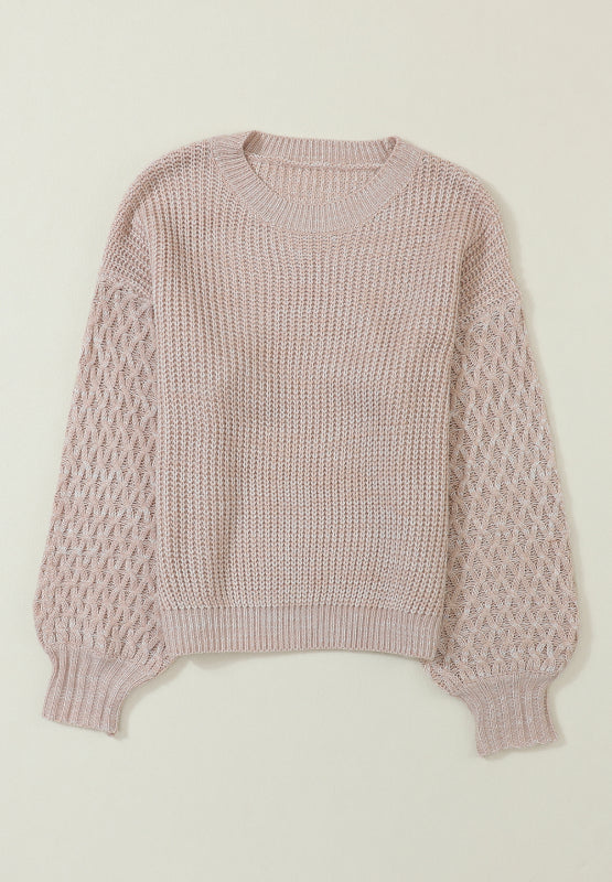 Cable-Knit Round Neck Dropped Shoulder Sweater Trendsi