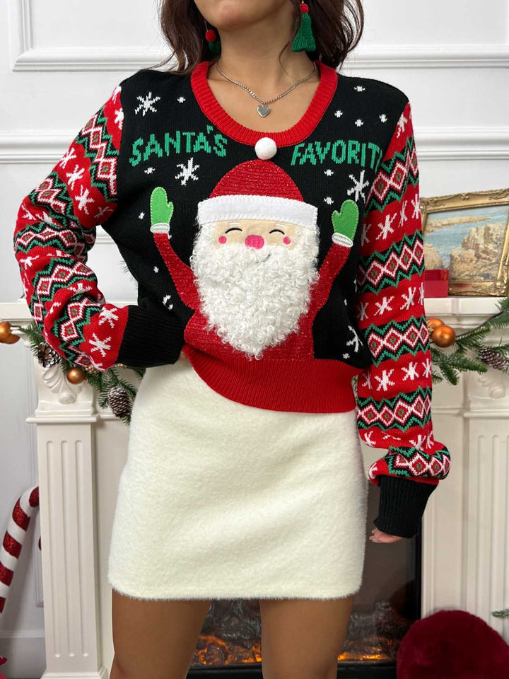 SANTA'S FAVORITE Graphic Long Sleeve Sweater Trendsi