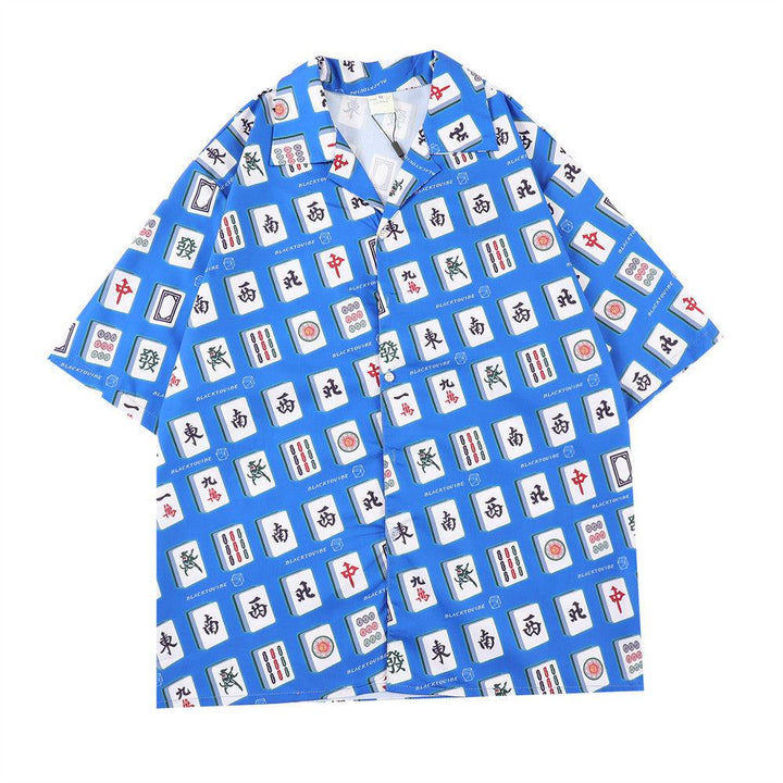 Tide Brand Trend Mahjong Pattern Printing Short-sleeved Shirt Men - Super Amazing Store