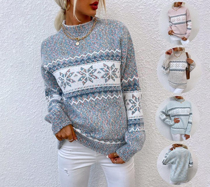 Half Turtleneck Snowflake Sweater for Women - Super Amazing Store