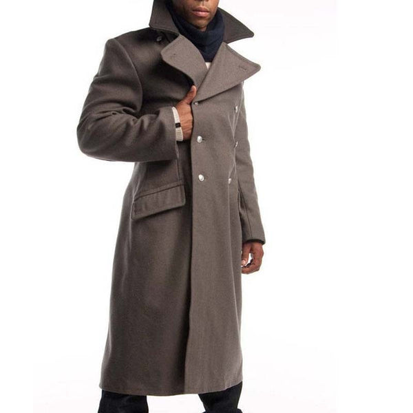 Men's Contrast Collar Woolen Long Coat Q2