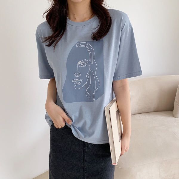 Abstract T-shirts Character Printing Women Tops - Super Amazing Store