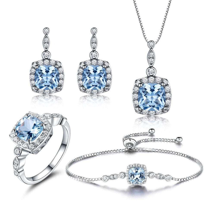 925 Sterling Silver Necklace Sky Blue Topaz Four-Piece Set - Super Amazing Store