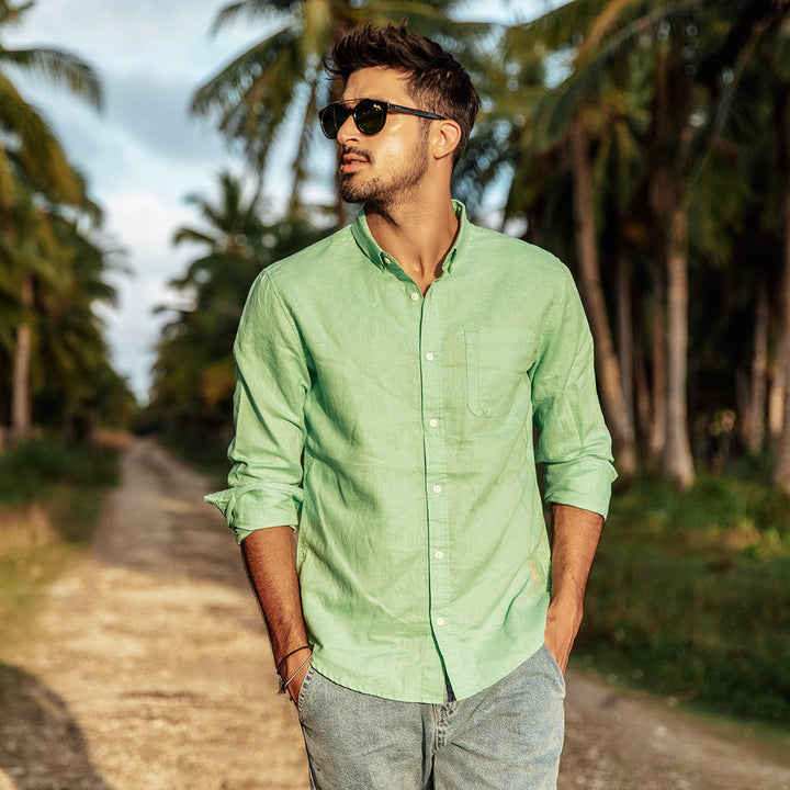 Long-sleeved cotton and linen shirts for men Q2