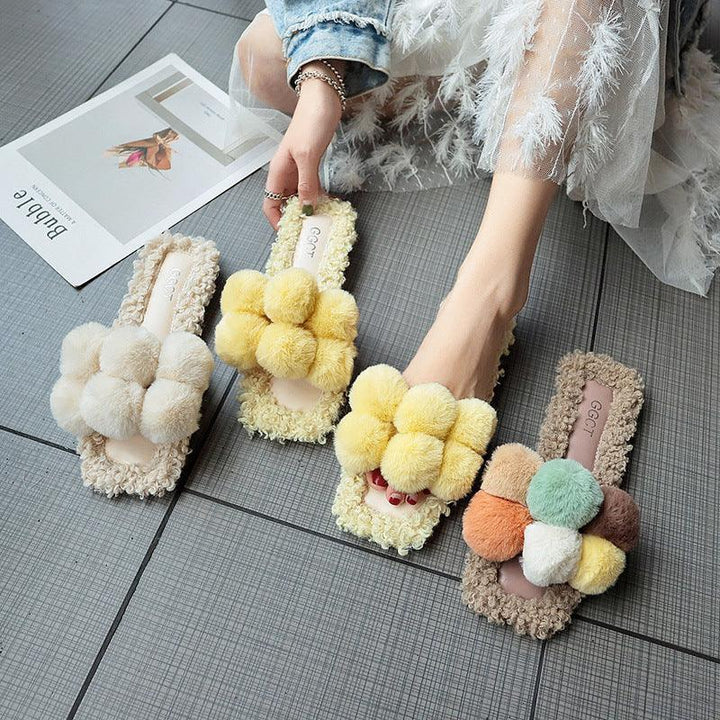 Fur ball slippers - Super Amazing Store