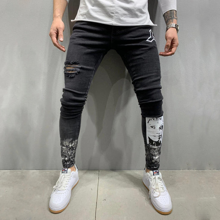 Men's Ripped Stretch Stiletto Jeans Black Jeans-Super Amazing Store