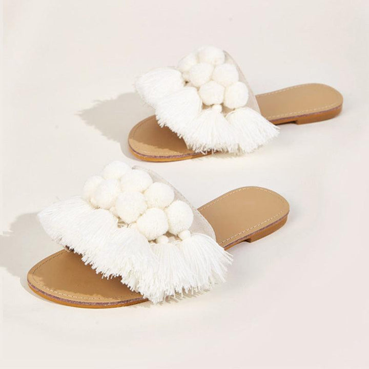 Fringed wool ball slippers - Super Amazing Store