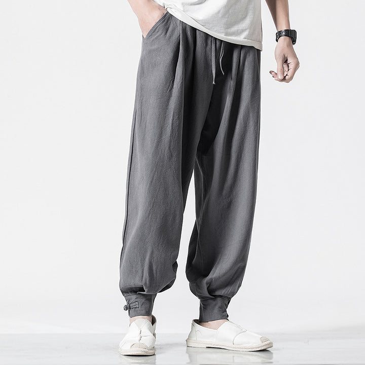 Chinese style cotton and linen casual trousers loose harem pants bloomers-Super Amazing Store