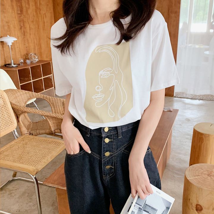 Abstract T-shirts Character Printing Women Tops - Super Amazing Store