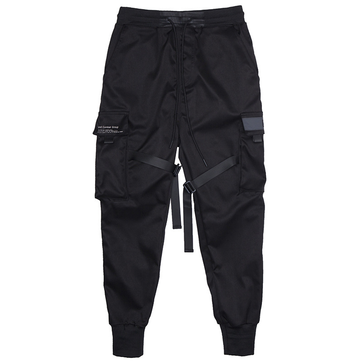 Men Black Hip Hop Cargo Pants Elastic Waist Jogger Trousers Sweatpants Pockets Full Length Casual Fashion-Super Amazing Store