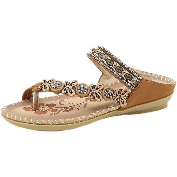 Bohemian Folk Style Rhinestones With Clip Toe Slippers - Super Amazing Store